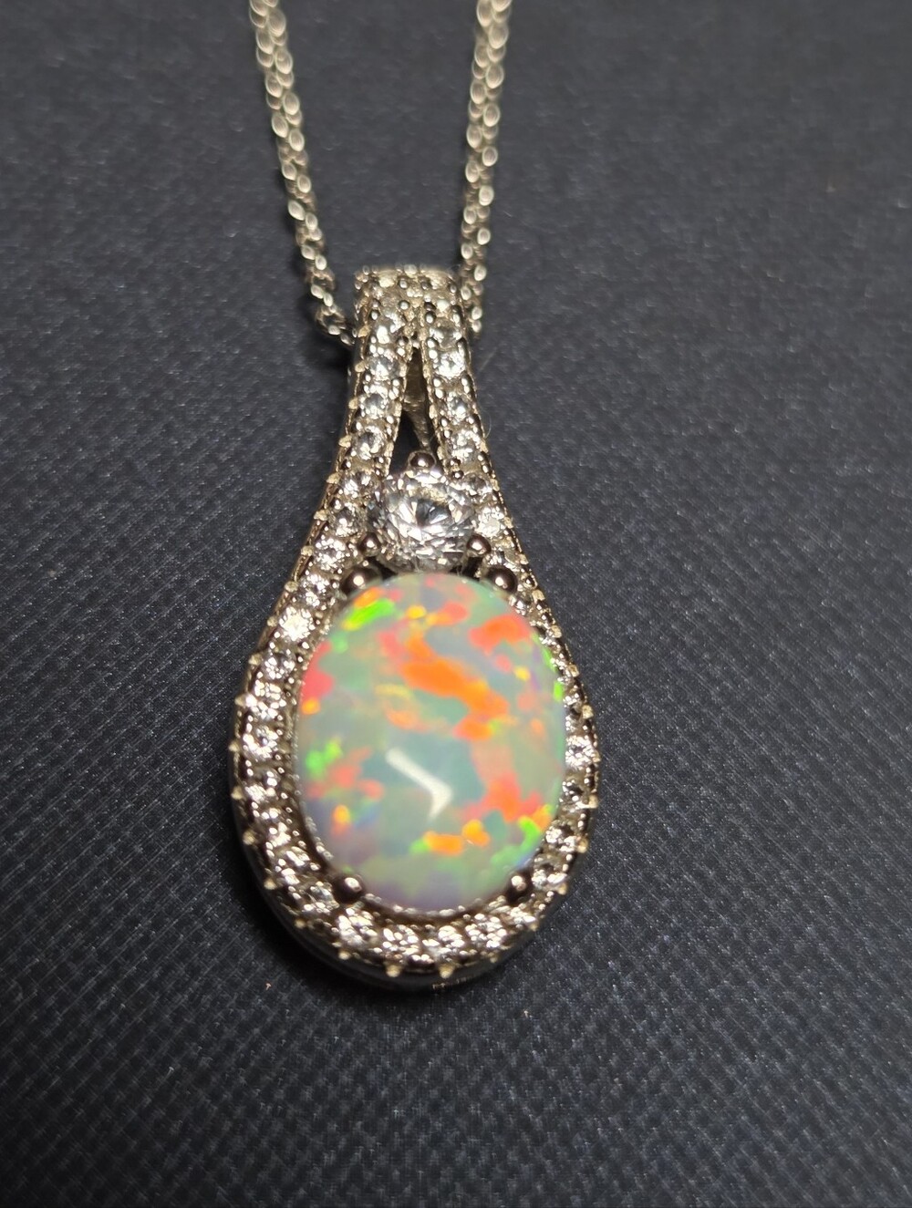 Stunning Helzberg Diamonds White Fire Opal & Diamond Halo Necklace